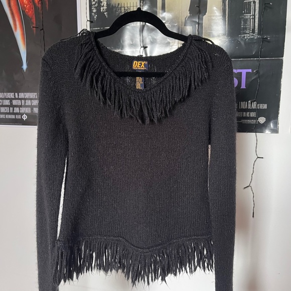 90s Vintage Fringe Trim Knit Sweater - Picture 4 of 6